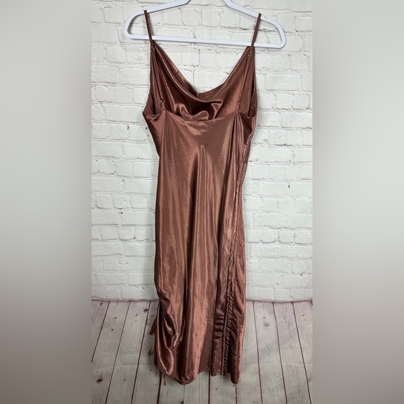 Sweet Generis Look My Way bronze satin slip midi length fitted dress, sz L, NWT - Picture 9 of 9